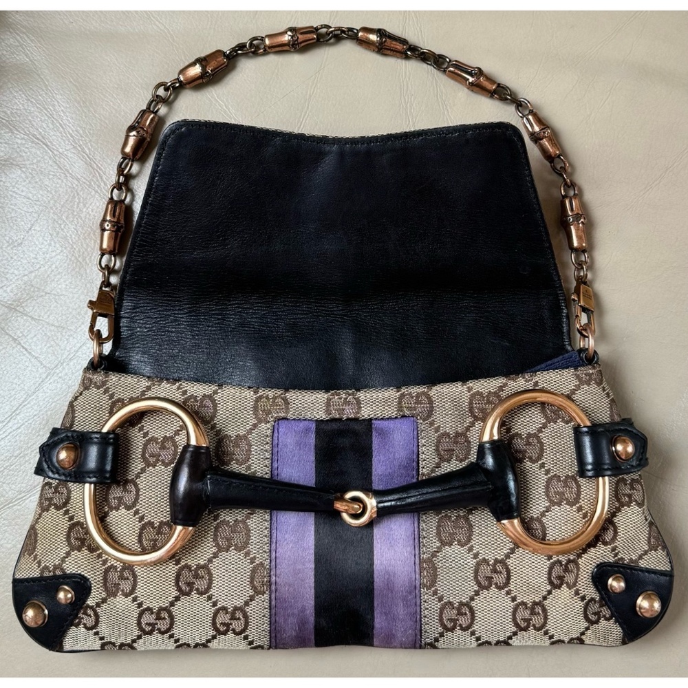 Rare Authentic Vintage Gucci Tom Ford Horsebit Web GG Canvas Chain Clutch, COA - Picture 6 of 13